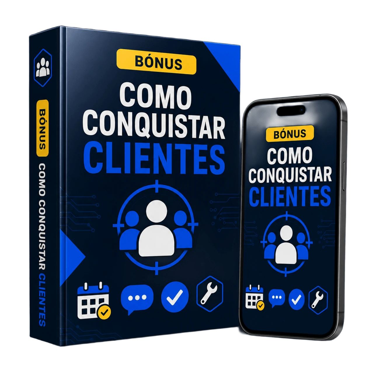 Mockup ultra-realista do bónus Como Conseguir Clientes